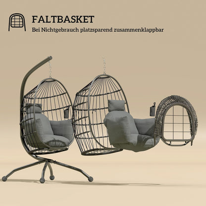 Outsunny Eshaped Outdoor Hanging Chair Folding Hanging Swing with Cup Holder, Removable Washable Seat Frame Hammock for 1 Person Swing Chair for Patio Garden Black - QUORE