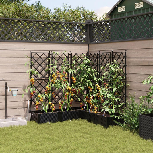 Rectangular Flower Box with Trellis and Irrigation System, Black for Garden, Balcony, Indoor and Outdoor Use, Material: Plastic, Waterproof, Modern Design - QUORE