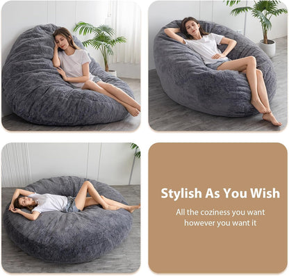 MAXYOYO Bean Bag Bed in Charcoal Square Chair with Fluffy Plush Cover and Filling, Ideal for Adults, Couples and Guests, Large Size, 180 x 180 cm