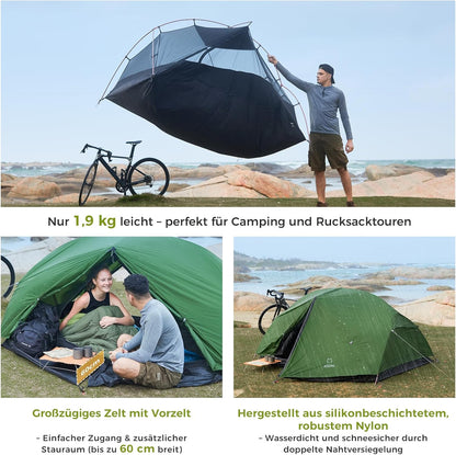 ATEPA Ultralichte Tent 2 Personen 1.9kg Waterdicht & Winddicht, Campingtent Afscheidbaar Mesh-Binnengedeelte met Voorbouw voor Trekking, Camping, Outdoor, Wandelen