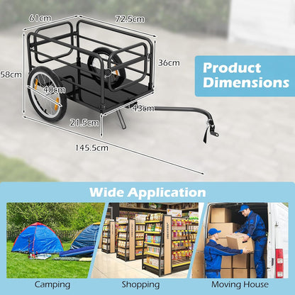 FANTASK Fietsaanhanger tot 60 kg, inklapbaar, met afdekking, koppeling en reflectoren, zwart