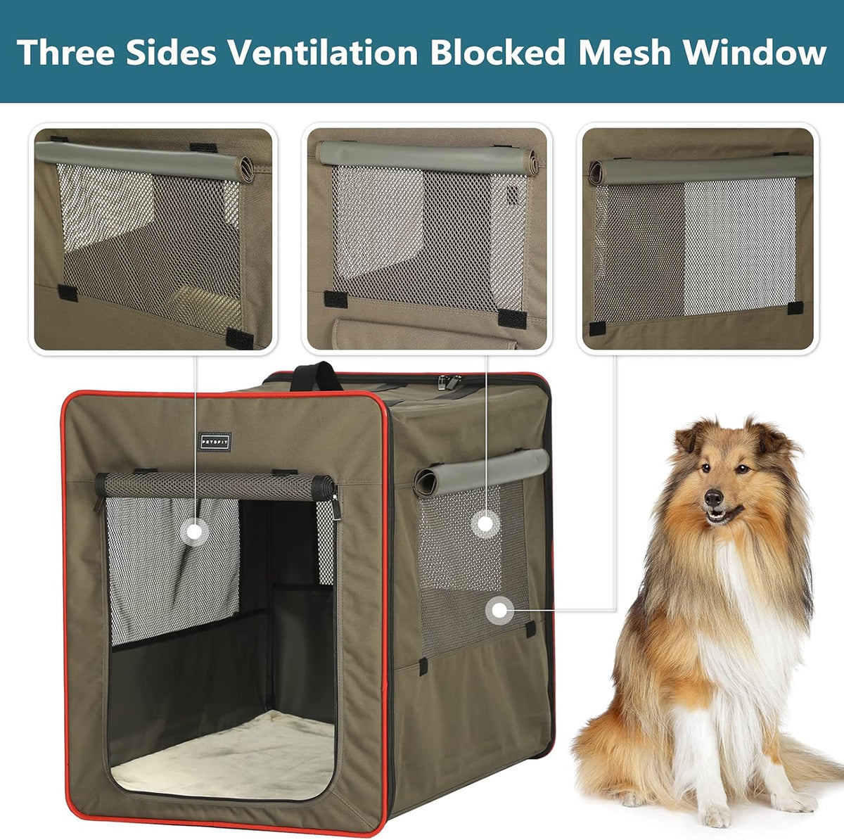 Petsfit Hondenbox, opvouwbaar, met 3 cm dikke pluchen mat, draagbare transportbox voor honden, hondentransportbox voor grote honden, geschikt voor binnen en buiten, bruin, L 79 x 53,5 x 66 cm