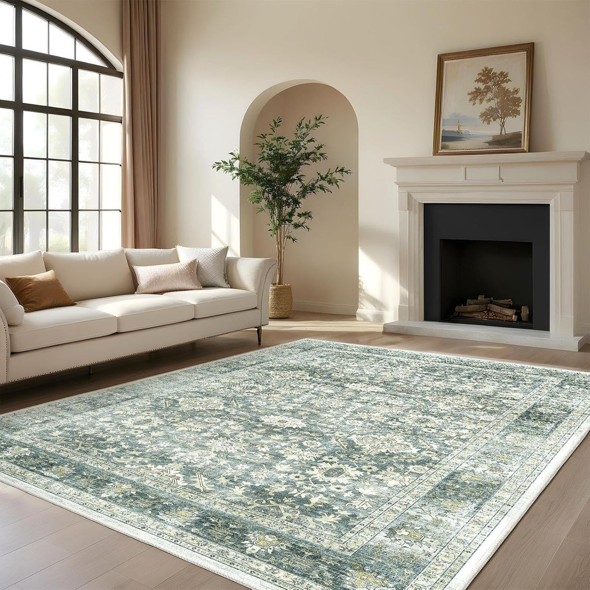 HOMFINE Vintage tapijt - woonkamertapijt slaapkamertapijt wasbare tapijten eetkamertapijt laagpolig buitentapijt pluizig antisliptapijt 200 x 300 cm Groente