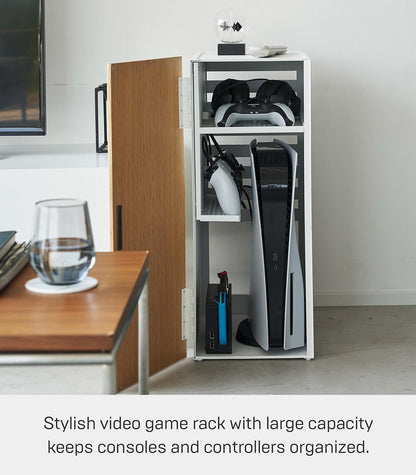 Yamazaki 2109 TOWER Game Console Organizer, white, Steel/Wood/Magnet/Silicone, 24.7 x 36.5 x 60.3 cm