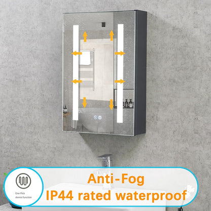 T&K LED-badkamerspiegelkast met verlichting en ontneveling, 40 x 60 cm, met glazen plank, stopcontacten en USB's, wandgemonteerde aluminium framewerk, badkamerspiegelkast