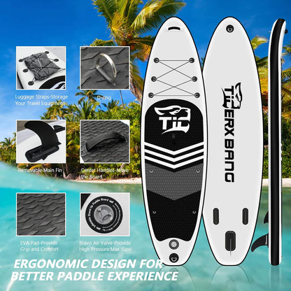 Black Tiger Collectie Opblaasbare stand-up paddleboard, SUP-board met kajakzitstuk, dubbelbladige peddel | 320x82x15cm | voor volwassenen/kinderen | ISUP paddleboarding complete set