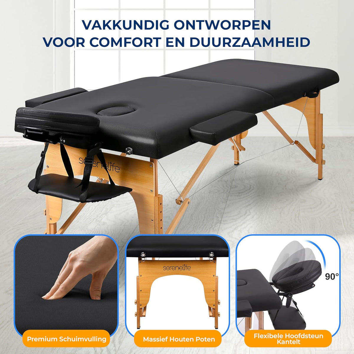 SereneLife Table Massage, Portable, Foldable, Professional, 3 Sections, Adjustable Height, Transport Bag - QUORE