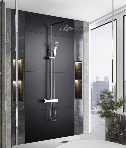 Thermostatische Douchekolom – Douchepaneel – Doucherail – Douchekraan – Badkraan – RVS 20 cm Vierkante Douchekop – Instelbare Watertemperatuur