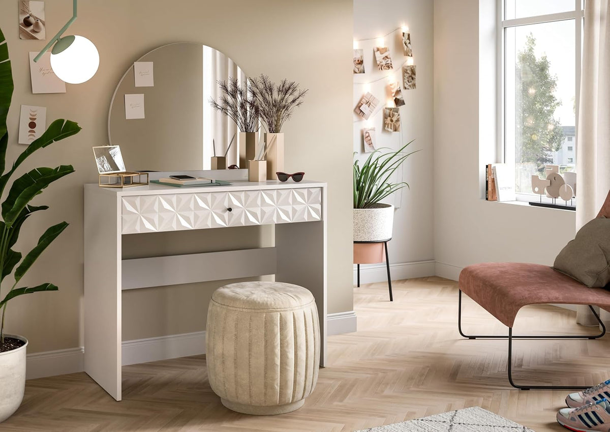 xonox.home Make-uptafel Prisma X76A9T69 kaptafel met spiegel in wit melamine, ca. 90x133x39 cm