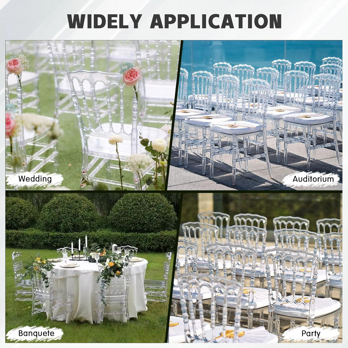 BOOSDEN Transparante Kunststof Stoel Napoleon - Stapelbare Polycarbonaat Stoel voor Bruiloft, Feesten & Eetkamer met Elegant Design, 2 PACK