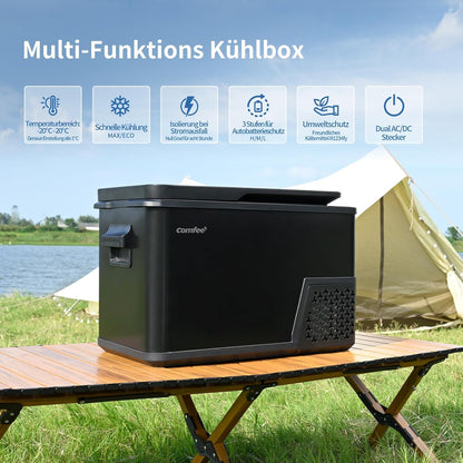 Comfee RCP27DK3(E) Compressorkoelbox, 27 liter, 12 V/230 V, elektrische campingkoelkast, -20 °C tot 20 °C, 3 instelbare standen, 45 dB geluid, ideaal voor auto, vrachtwagen, strand, picknick