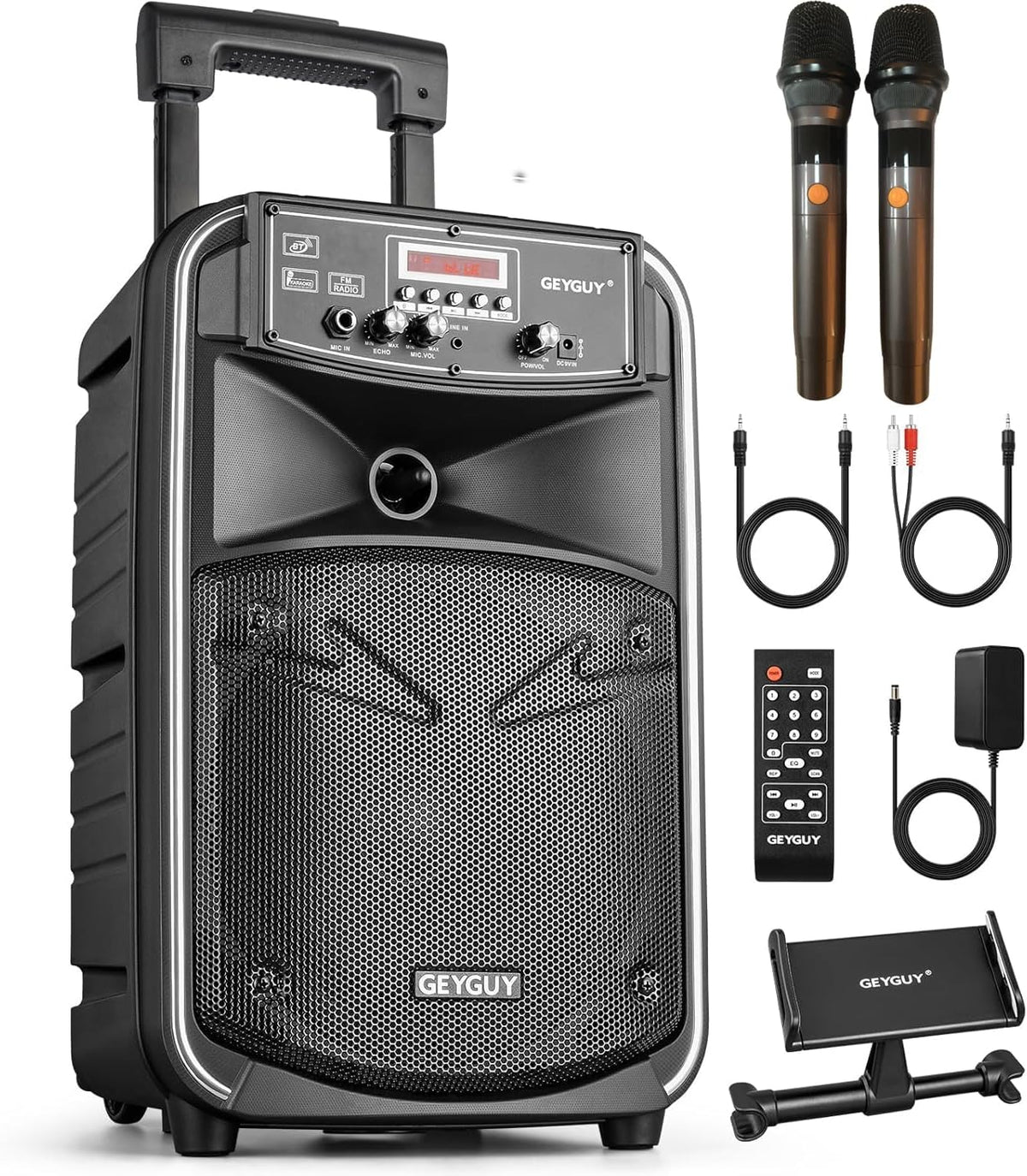 Bluetooth Karaoke Partybox met 2 Draadloze Microfoons – Karaoke Machine – Draagbaar PA-Systeem – Draagbare PA-Luidspreker – Geluidssysteem – 8 Inch Subwoofer en Trolley met Wielen