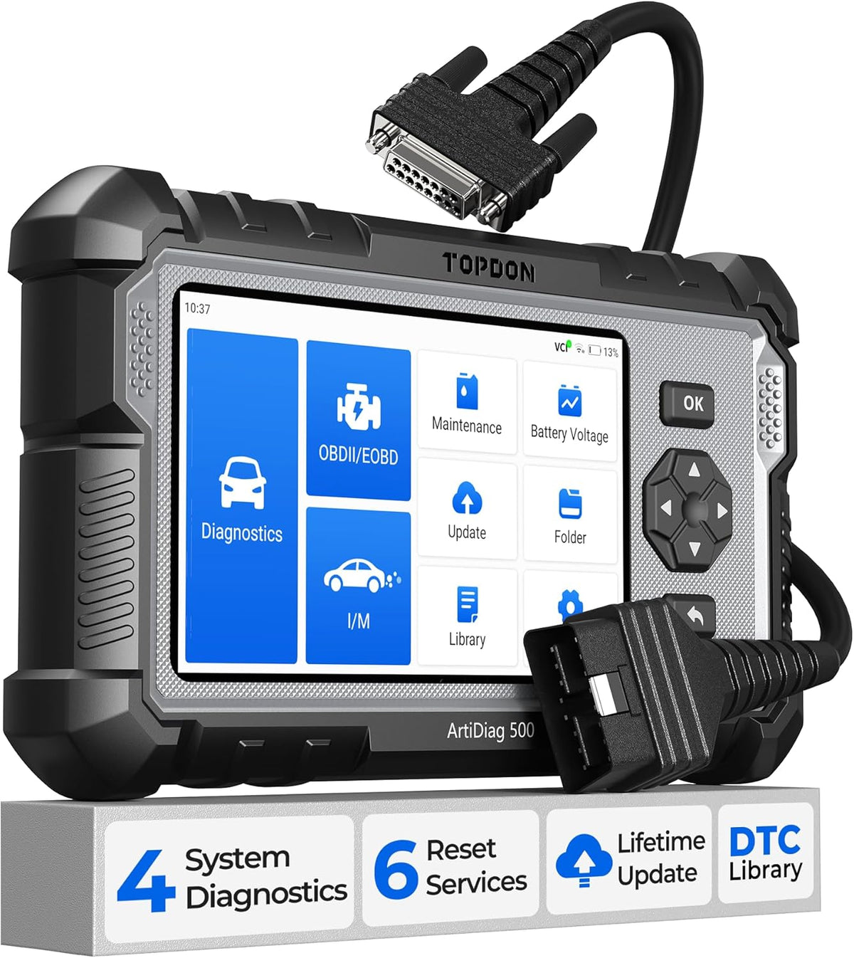 TOPDON OBD2 Code lezer Scanner ArtiDiag500, Motor ABS SRS Transmissie Auto Diagnostische Tool voor alle auto's, 6 Reset Services voor Olie/SAS/TPMS/ETS/BMS/Rem, Wi-Fi Gratis Update