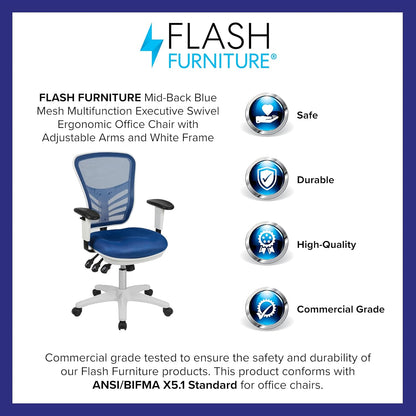 Bureaustoel – Office Chair – Computerstoel – Gamestoel – Kantoorstoel – Ergonomisch Mesh Rugleuning – Verstelbare Armleuningen met Wit Nylon Frame
