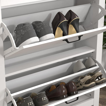 Galano Laverton 2-laags flip-down schoenenkast, slanke moderne schoenopbergkast voor hal, slaapkamer of woonkamer (wit/eiken)