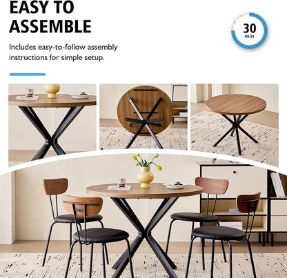 Ronde Eettafel – Eettafel Rond – Keukentafel – Tafel Voor Appartement – Compacte Ronde Tafel – MDF Donker Houtnerf – Stevig X-Onderstel Met Verstelbare Voeten