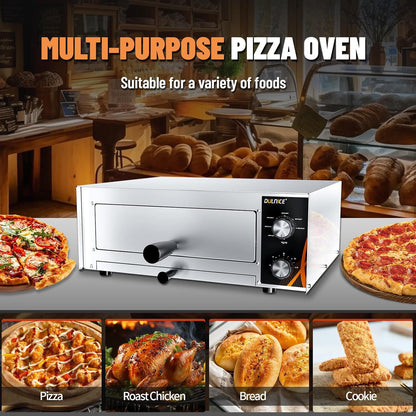 Elektrische pizzaoven, 1500 W, 12 inch, roestvrij staal, met timer van 30 minuten, temperatuurregeling 50-300 °C, voor bakken in restaurant, thuis, pizzaoven