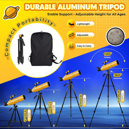 Telescopische astronomie professional voor volwassenen en kinderen, 80 mm opening 500 mm astronomische refractor telescoop voor beginners, draagbare reisscoop met statief, mobiele