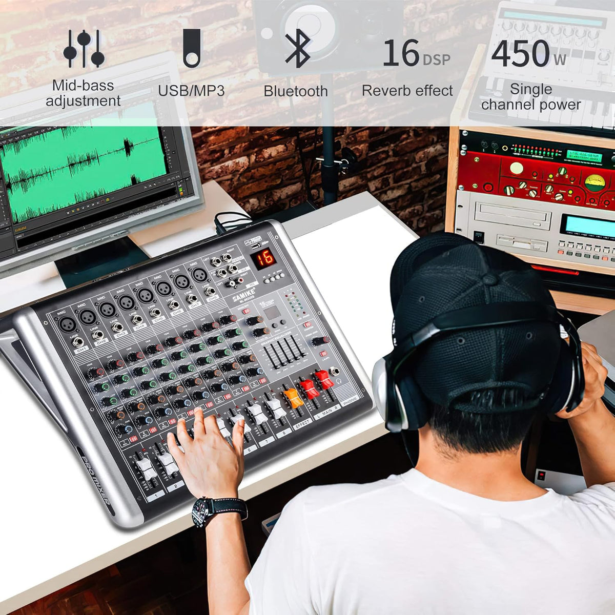 Powermixer met versterker Soundcraft audio mixer 8 kanaals, DJ profi audio interface, streaming muziek live, 2 * 300W geluidskaart 16 DSP reverb-types