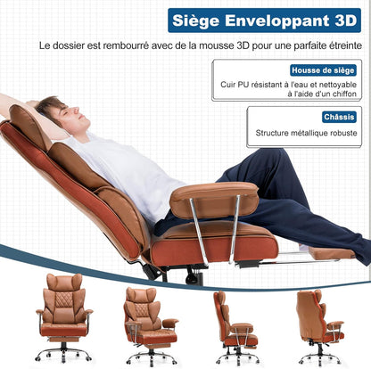 GTPLAYER Ergonomic Gaming Chair, Adjustable Gaming Chair, Office Chair with Footrest, Adjustable Backrest for Work and Play Leatherette, Brown - QUORE