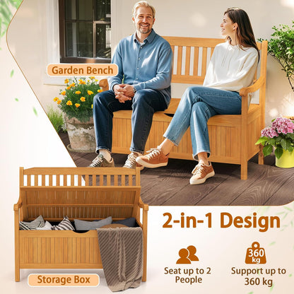 FANTASK Houten tuinbank met opbergruimte, 2-zits, outdoor balkonbank met afneembare binnenzak, belastbaar tot 360 kg