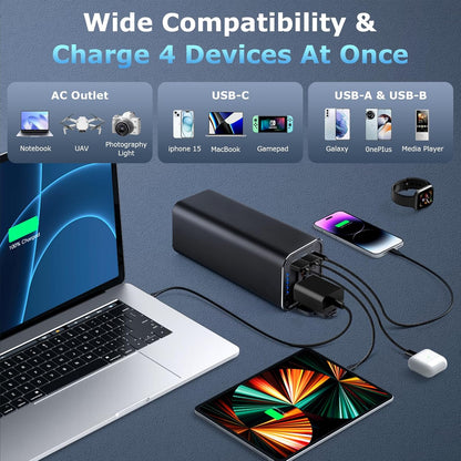 Powerbank, 27000mAh Powerstation 98wh externe batterij met 100W AC stopcontact draagbare oplader met USB-aansluiting universele reisoplader P6