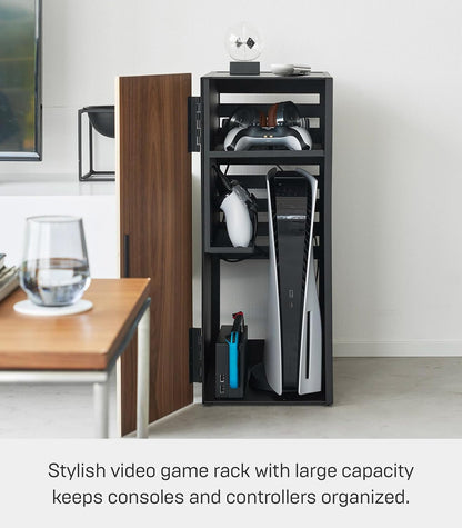 Yamazaki 2110 TOWER Game Console Organizer, black, Steel/Wood/Magnet/Silicone, 24.7 x 36.5 x 60.3 cm