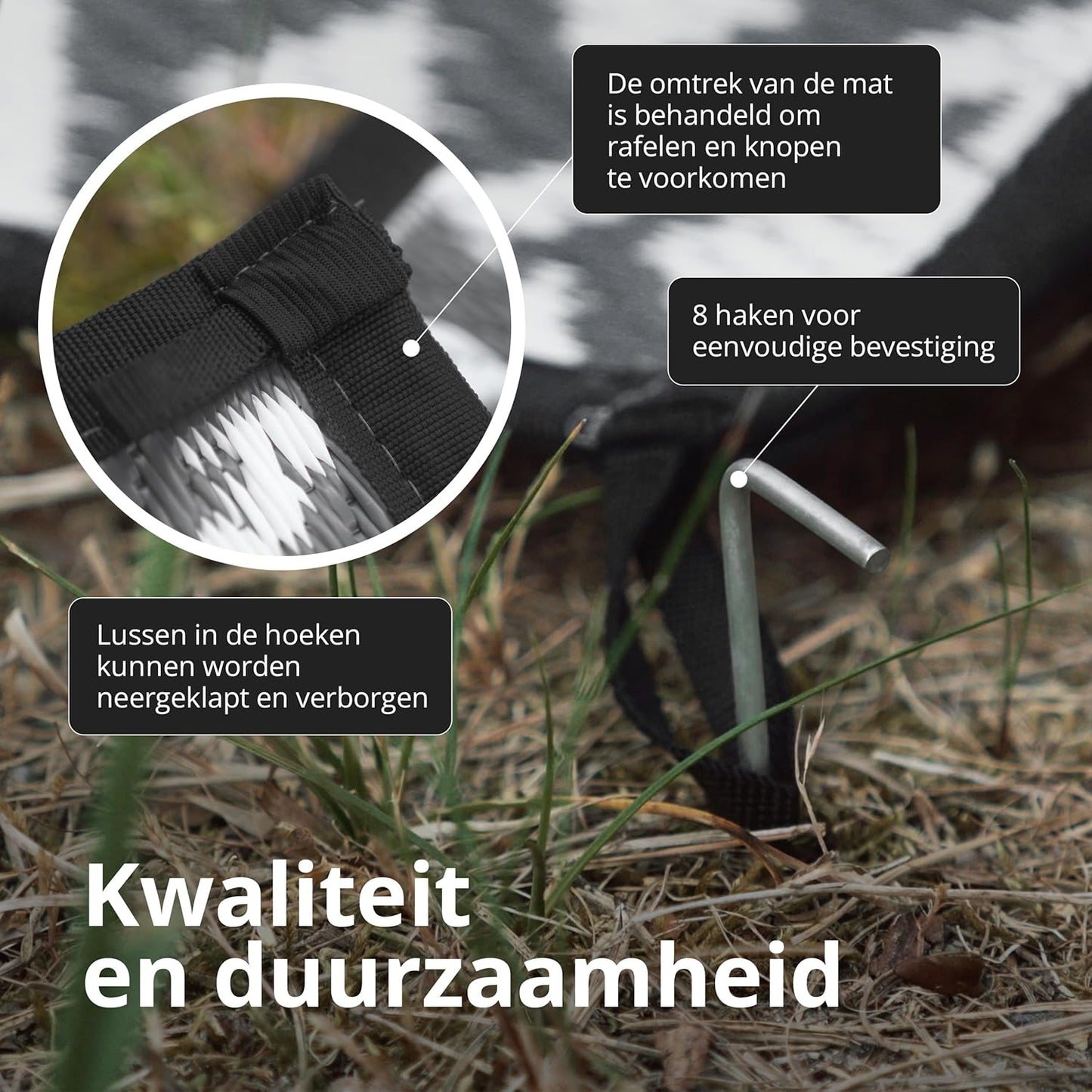 EVOCAMP Buitentapijt, waterdicht en lichtgewicht, picknickkleed zwart wit, buitenkleed camping, buitentapijt dubbelzijdig, buitentapijten patio zwart-wit, buitentapijten op dek (Grijs, 300 x 400 cm)
