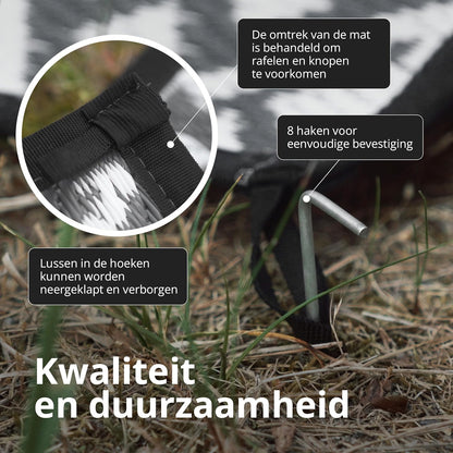 EVOCAMP Buitentapijt, waterdicht en lichtgewicht, picknickkleed zwart wit, buitenkleed camping, buitentapijt dubbelzijdig, buitentapijten patio zwart-wit, buitentapijten op dek (Grijs, 300 x 400 cm)