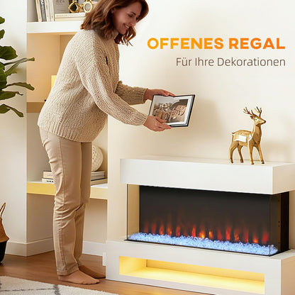 Elektrische Haard – Open Haard – Wandhaard – Sfeerverwarming – Decoratieve Haard – 2000W Vermogen – 11 Vlamkleuren & 10 Kristalopties