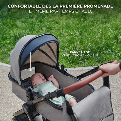 Kinderkraft ESME Mink Pro I-Size 3-in-1 autostoel met draagzak, reissysteem, babybuggy, opvouwbare kinderwagen, voor pasgeborenen tot 4 jaar, beige