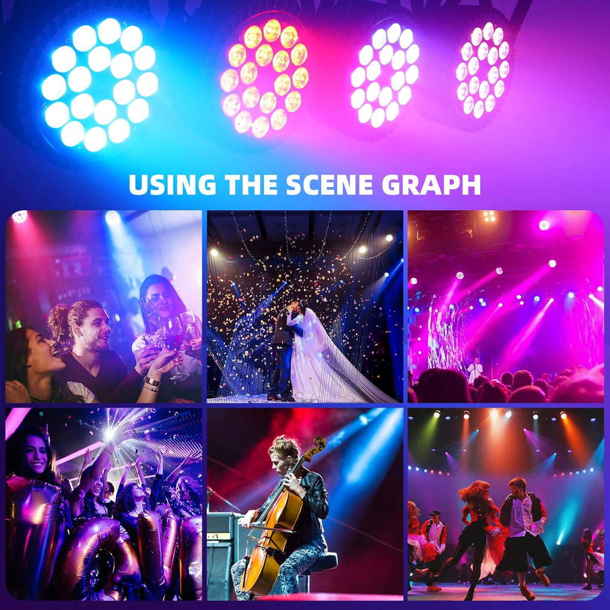 4pcs 6-in-1 LED Par 200W 18 LED Flood Light RGBWA+UV LED Flood Light DMX512 disco light 7/10CH Party Light 4 Control Modes Mode Lighting DJ Light Effect for - QUORE