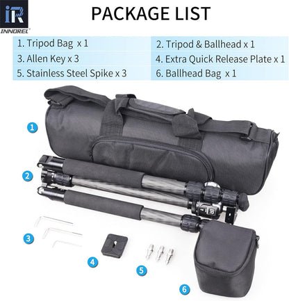 Draagbare 10 Lagen Koolstofvezel Statief - INNOREL RT45C+N36 Professionele Reizen Compact Lichtgewicht Statief Monopod voor DSLR Camera Camcorder met 36 mm Low Center Gravity Ball Head, Load 33lb/15kg