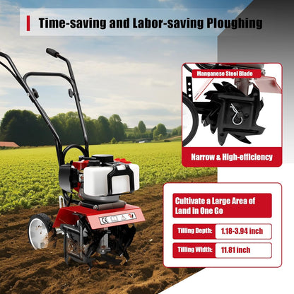 52CC Petrol Garden Cutter 2-Stroke Cultivator Mini Garden Heel Wheel Drive Ground Milling Cutter 1.65 KW Garden Tiller Cultivator Garden Heel - QUORE