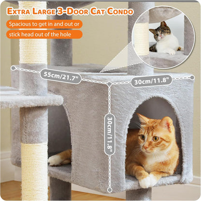 PAWZ Road Heavy Duty Cat Tree for Large Cats, 80 Inch Tall Cat Tower with 2 Perches, 2 Apartments and Spacious Hammock, Large Apartment with 7 Scratching Posts for 20 lb+ Adult Cats, 205 cm - QUORE