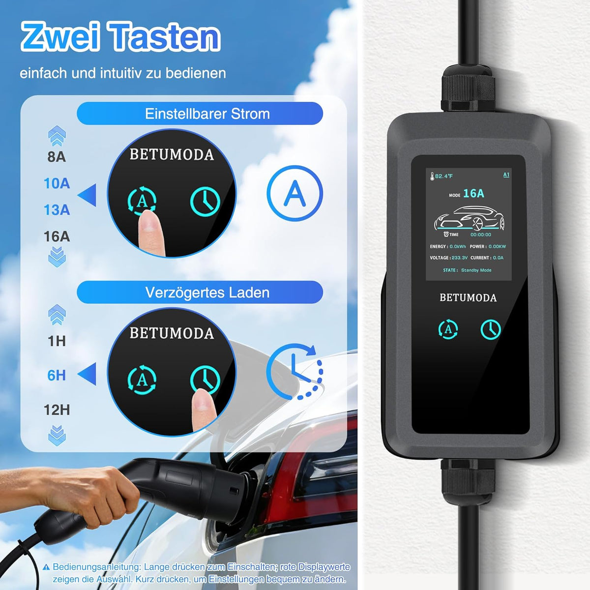 Type 2 EV-lader – Elektrische Autolader – EV Oplader – Type 2 Laadkabel – Draagbare EV Charger – Instelbare Stroom 6-16A – 3,68 kW Vermogen – 6 Meter Kabellengte