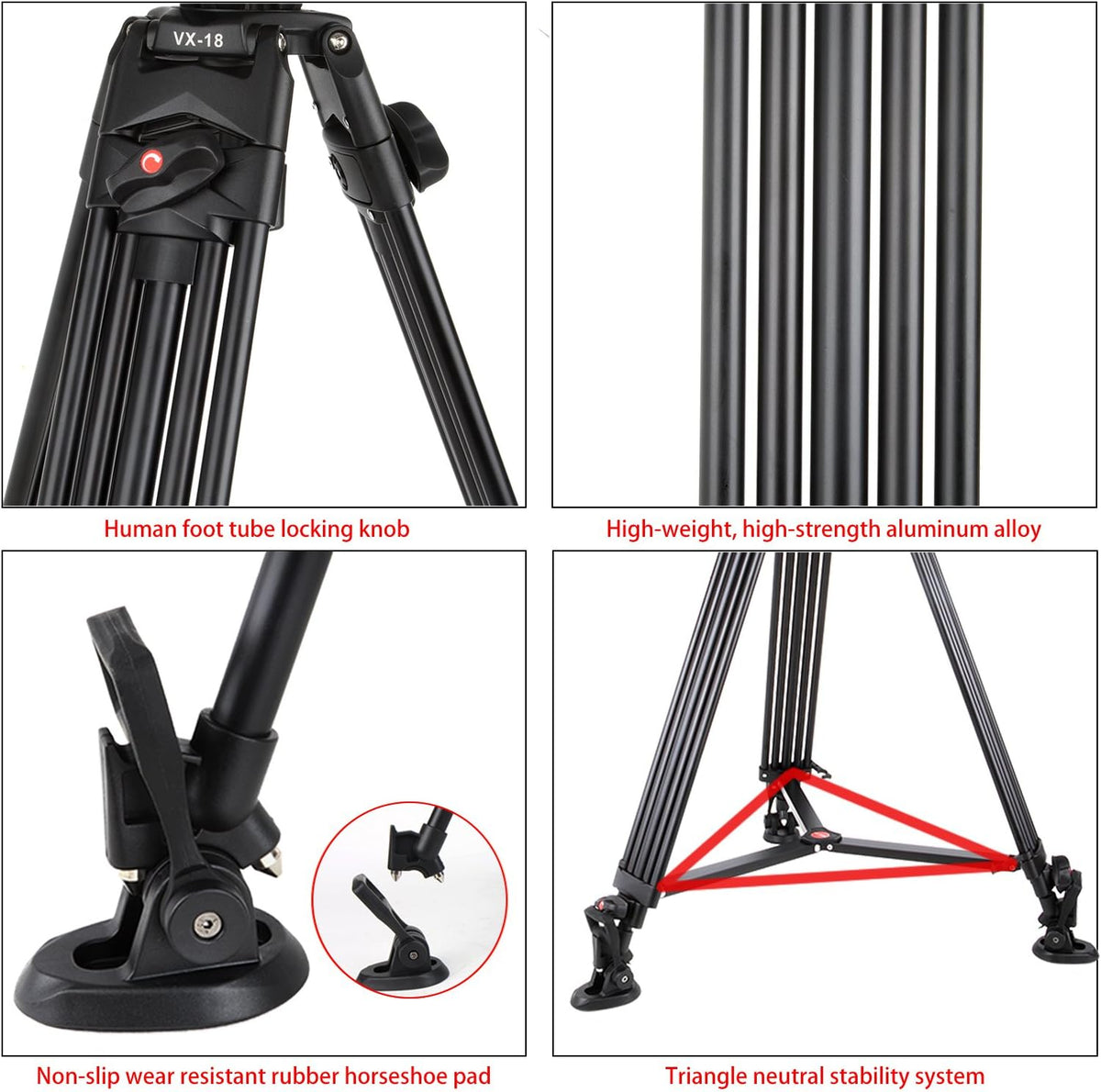 Driepootstatief met vloeistofdragkop – Camerastatief – Fotostatief – Videostatief – Panoramastatief – 188 cm / 74 inch – Aluminiumlegering – 12 kg Draagvermogen