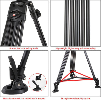 Driepootstatief met vloeistofdragkop – Camerastatief – Fotostatief – Videostatief – Panoramastatief – 188 cm / 74 inch – Aluminiumlegering – 12 kg Draagvermogen
