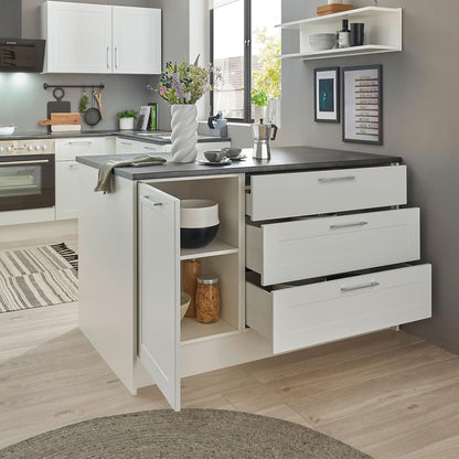 Keukeneiland – Kücheninsel – Keukenblok – Keukentrolley – Werkbank – Modern Mat Wit – Metallic Bruin Werkblad – Ruime Opbergruimte – 145 x 90 x 90 cm