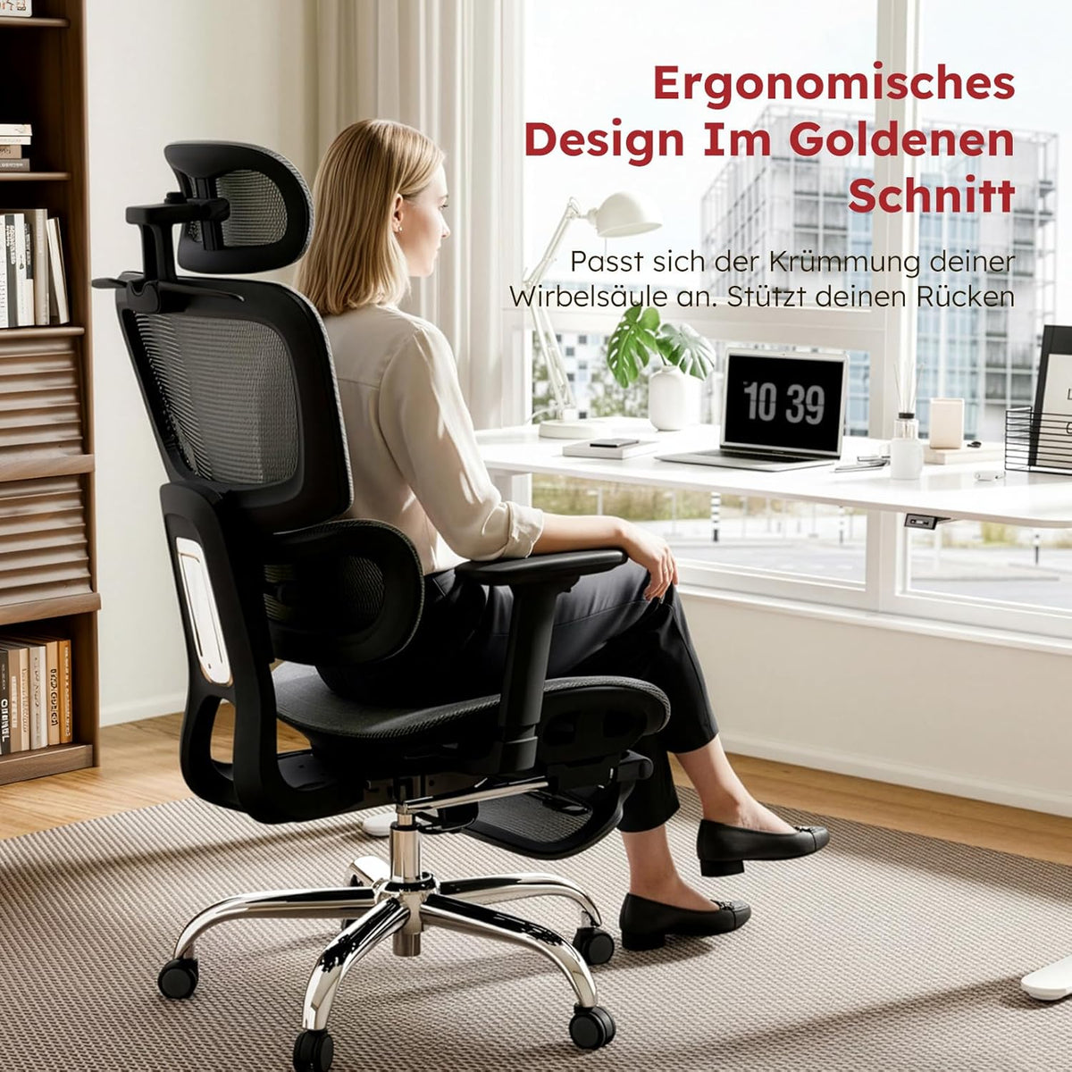 Ergonomische Bureaustoel – Kantoorstoel – Werkstoel – Draaistoel – Mesh Stoel – Volledig Mesh Ontwerp – Verwijderbaar Zitkussen – Uittrekbare Voetensteun – Verstelbare Rugleuning – 3D Armleuningen – Donkergrijs