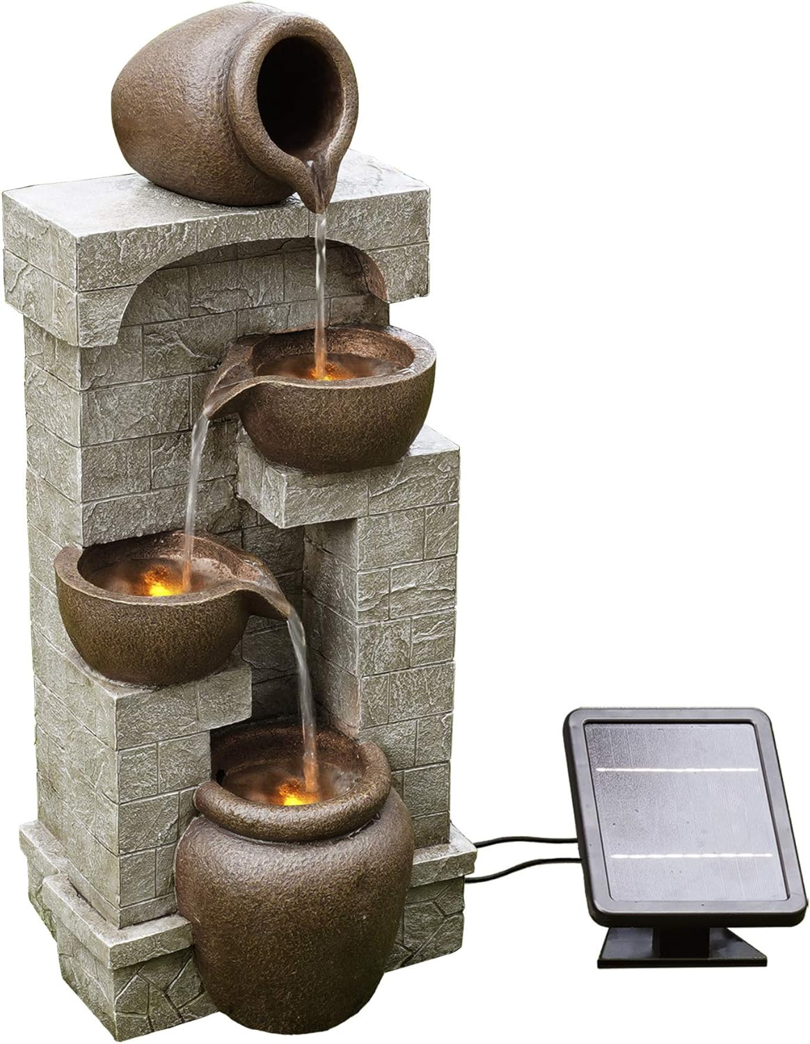 Teamson Home Buiten Tuin Water Fontein - Waterornament - Zonne-Energie - 4 Lagen Pot Ontwerp - Waterval - Tuindecoratie - Binnen & Buiten - Met Pomp - 31 x 26.2 x 72.4 (cm)
