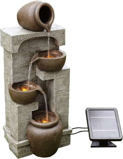 Teamson Home Buiten Tuin Water Fontein - Waterornament - Zonne-Energie - 4 Lagen Pot Ontwerp - Waterval - Tuindecoratie - Binnen & Buiten - Met Pomp - 31 x 26.2 x 72.4 (cm)