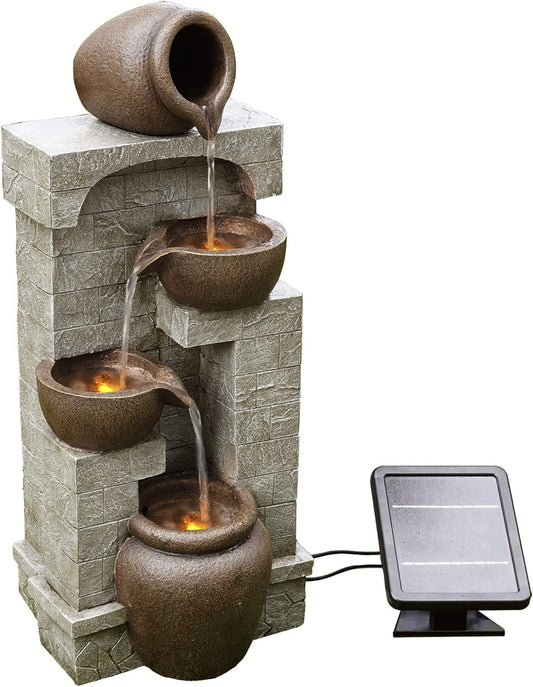 Teamson Home Buiten Tuin Water Fontein - Waterornament - Zonne-Energie - 4 Lagen Pot Ontwerp - Waterval - Tuindecoratie - Binnen & Buiten - Met Pomp - 31 x 26.2 x 72.4 (cm)