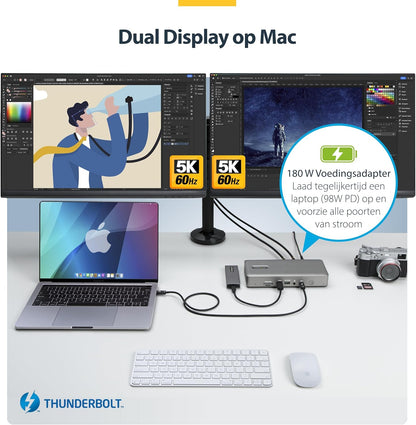 StarTech.com Universeel USB4 & Thunderbolt 4 Docking Station, Quad Display op Windows, Dual Display op MacBook, HDMI DP Dock met 98W Laptop Charging