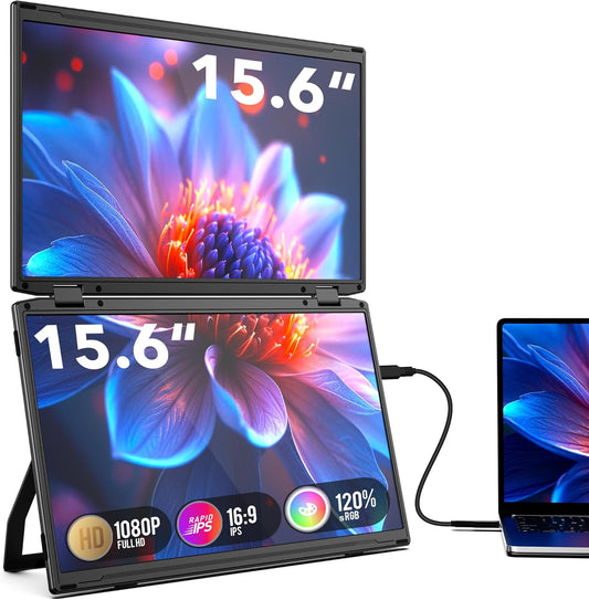 Draagbare Monitor – Portable Scherm – Mobiele Monitor – Extern Scherm – Laptop Display – 15.6 Inch Full HD IPS – 360° Draaibaar & Kantelbaar - QUORE