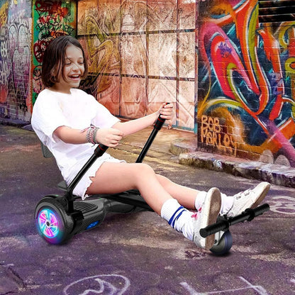 Hoverboard met zitting, 6,5 inch hoverboard met twee wielen met Bluetooth-luidspreker en kleurrijke lichten, zelfbalancerende scooter voor kinderen (inclusief Go-Kart inbegrepen)