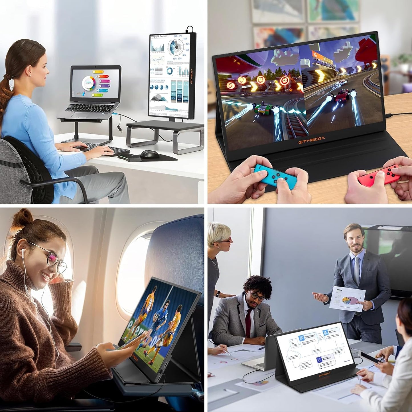 GTMEDIA Externe monitor 43,9 cm (17,3 inch), draagbaar, 60 Hz, snelle verfrissingssnelheid voor laptop, 1080p, IPS, FHD, draagbaar, multi-systeem, compatibel met HDMI/Type C, plug and play