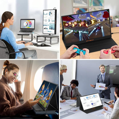 GTMEDIA Externe monitor 43,9 cm (17,3 inch), draagbaar, 60 Hz, snelle verfrissingssnelheid voor laptop, 1080p, IPS, FHD, draagbaar, multi-systeem, compatibel met HDMI/Type C, plug and play