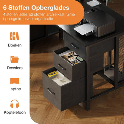 Coleshome Bureau met 6 lades, 160x52 cm Bureau met opslagruimte, Computerbureau met Planken voor Thuiskantoor, Zwart
