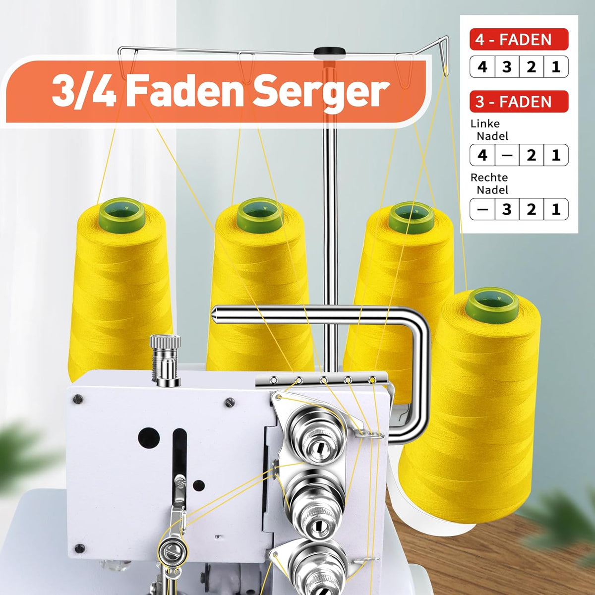 Overlock Naaimachine – Overlockmachine, Lockmachine, Afwerkmachine, Naaimachine – Wit – Voor 3 En 4 Draads Overlocksteken – 1.200 Steken per Minuut